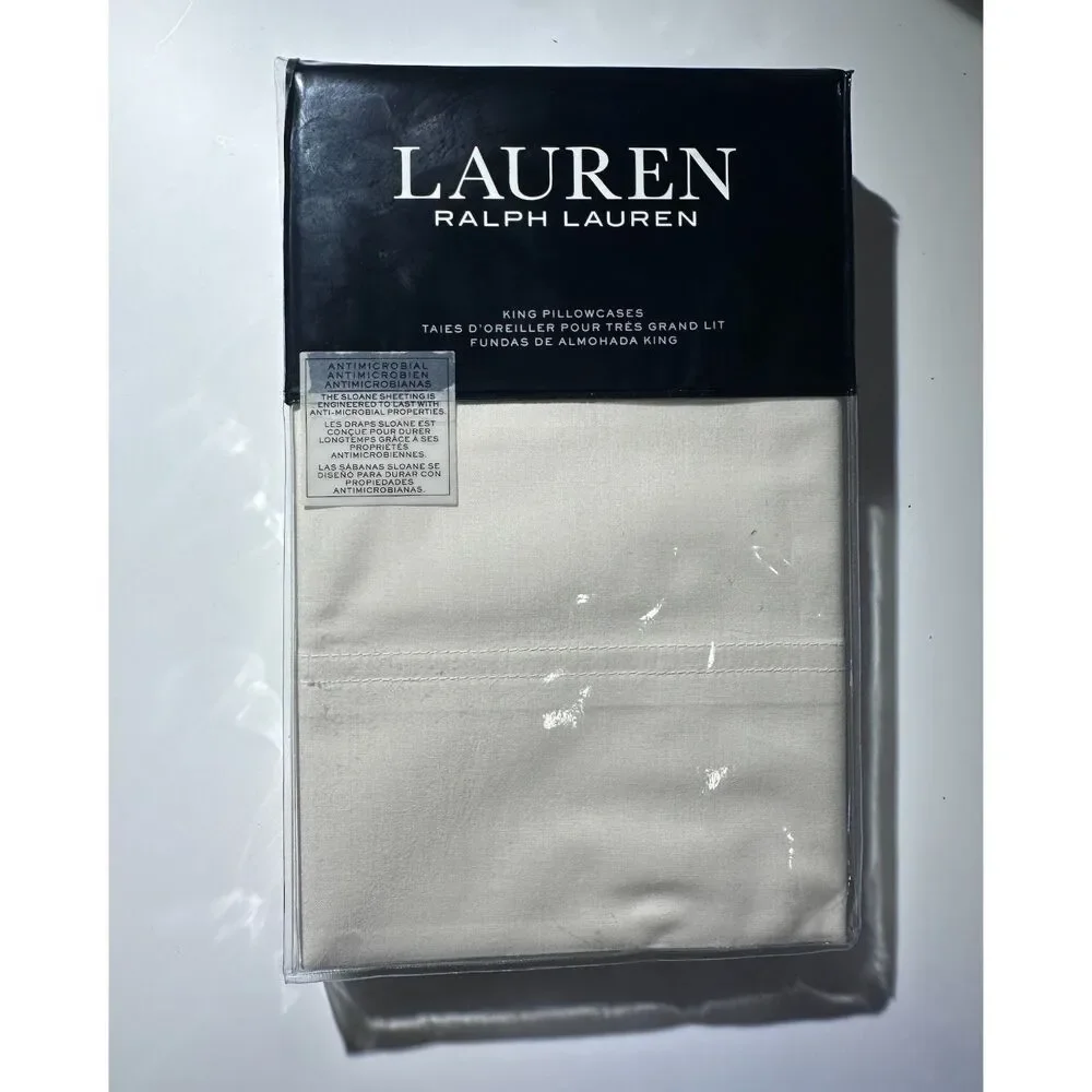 Lauren Ralph Lauren Sloane Pair KING Pillowcases Ivory 20x40 NEW